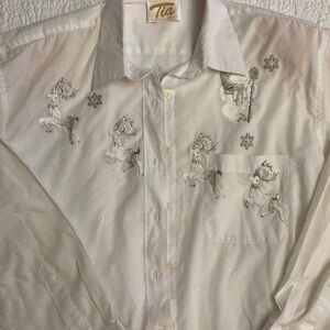 VTG Tia Designs Women’s Embroidered Christmas Holiday Long Sleeve Shirt Size M